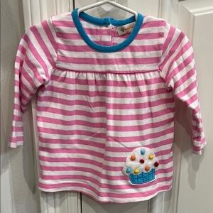 Baby Luigi Pink and White Striped Girls Shirt with Cupcake Design